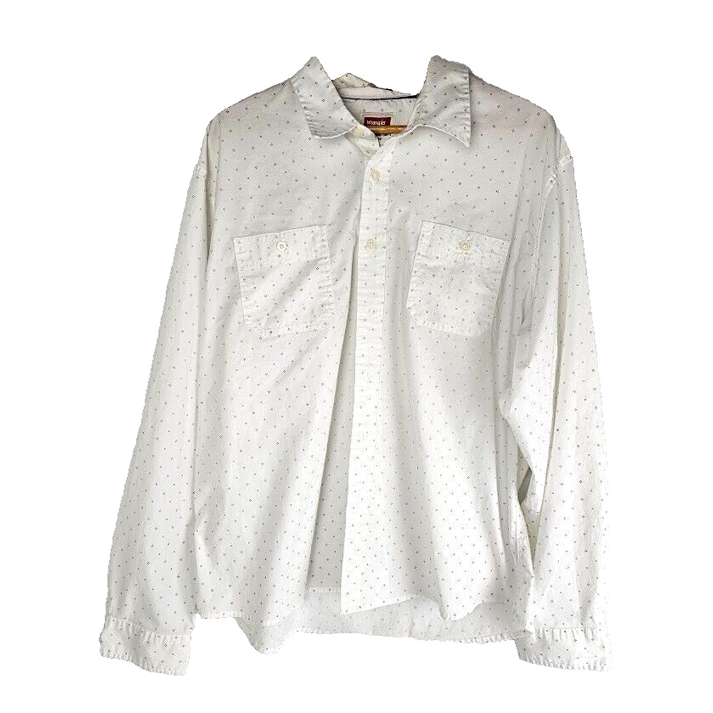 WRANGLER Flex for comfort Men's Long Sleeve White with design Button Up XXL 2XL